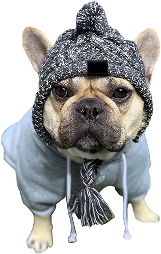 Miniatura 1 de Sombrero para mascotas, sombrero de invierno para perro con agujeros para las orejas, gorro de punto resistente al viento para bulldog francés y