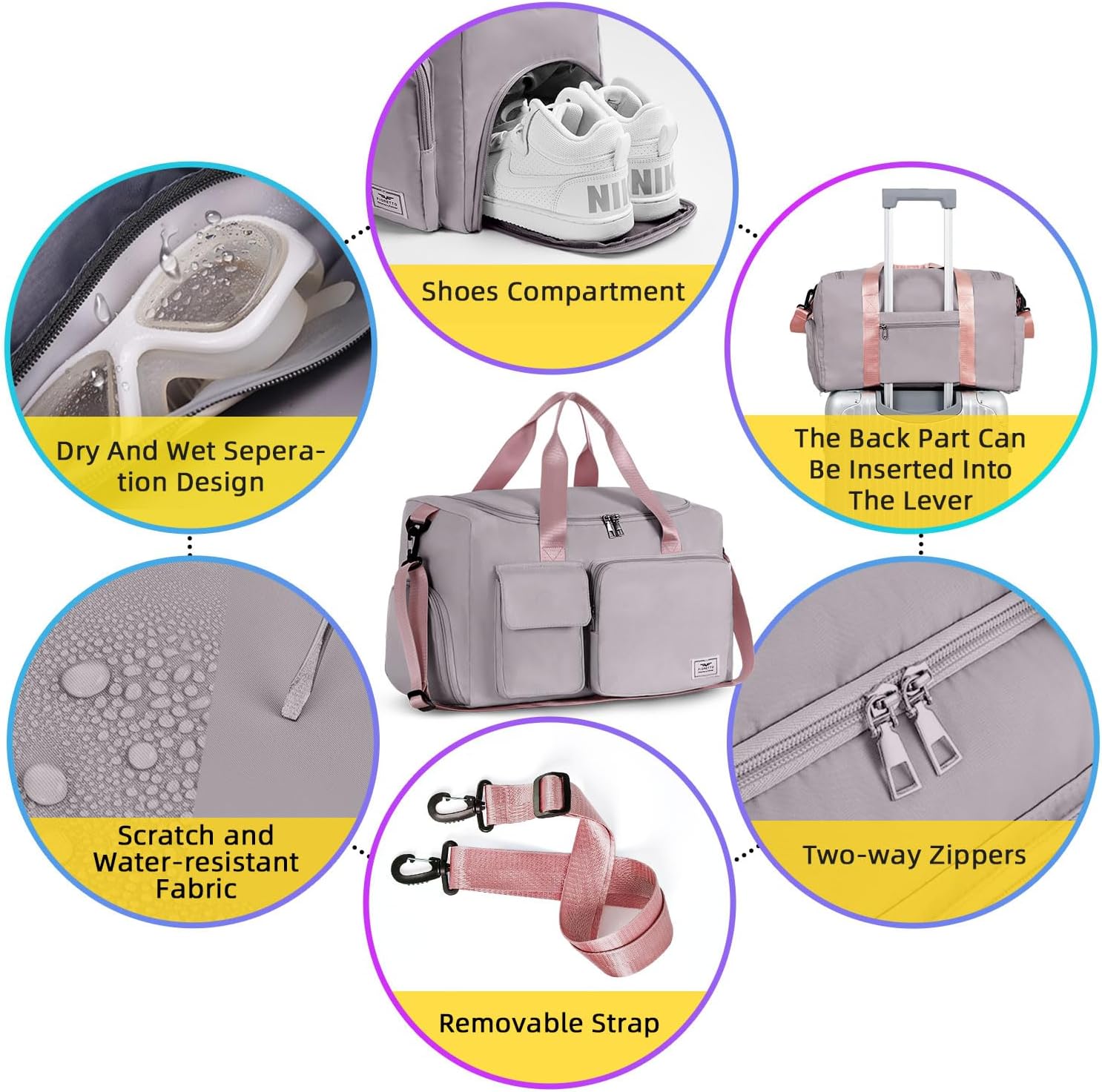 FIORETTO Women's Gym Duffle Bag with Shoes Compartment, 37L Capacity, Ideal for Travel, Gym, Sports, Duffel, Weekender - Image 5