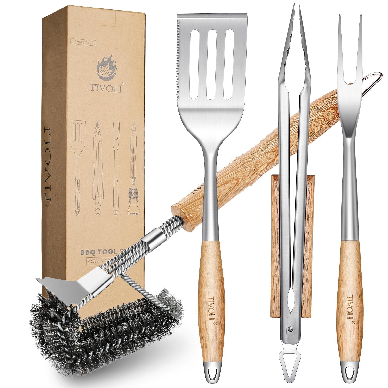 TIVOLI 4PCS Grilling Accessories, Wood Handles