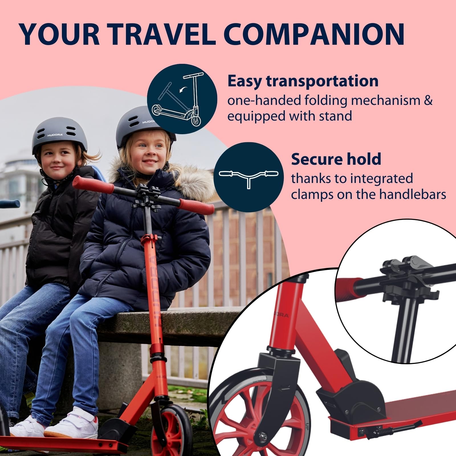 HUDORA Scooter Up 200 - Cicha, Aluminiowa Hulajnoga o Wadze Do 100 kg - Regulowana Wysokość i Składana - Bezruchowa Dla Dzieci/Młodzieży i Dorosłych