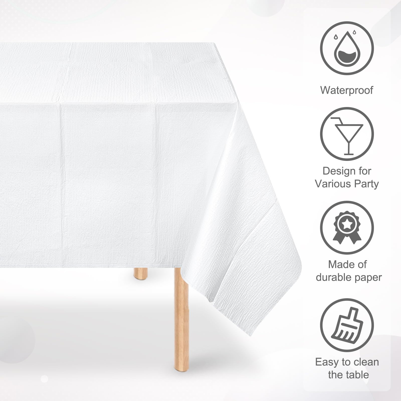Paquete de 12 manteles de papel blanco para mesas rectangulares, manteles desechables de papel blanco de 3 capas para fiestas, manteles rectangulares a granel para cumpleaños, bodas, aniversarios,