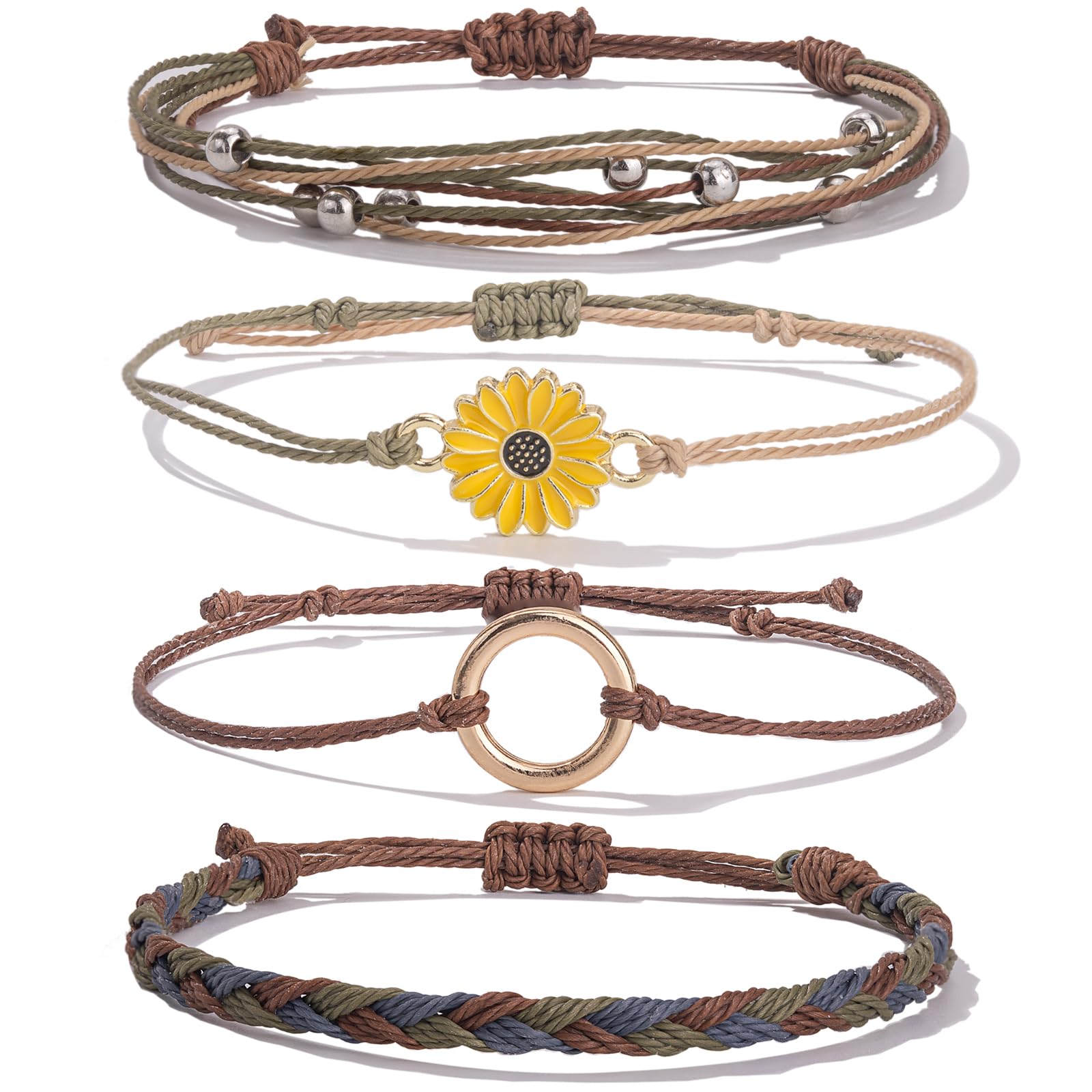 Sunflower String Bracelet Boho Braided Rope Wrap Bracelets Cute Summer Beach Surfer Jewelry for Women