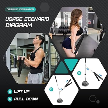 Cable Pulley System for Home Gym with Tricep Rope | for Lat Pull Down and Arm Back Shoulder Workout, Cable Machine Attachments for Strength Training