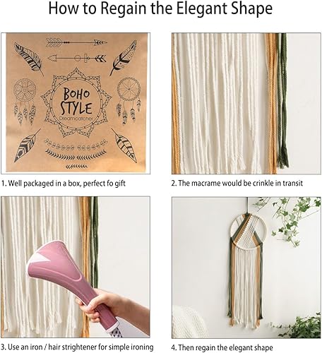 Miniatura 4 de Macramé para colgar en la pared, atrapasueños bohemio, decoración rústica de bambú tejida con atrapasueños grandes, redondo y colorido, tapiz de