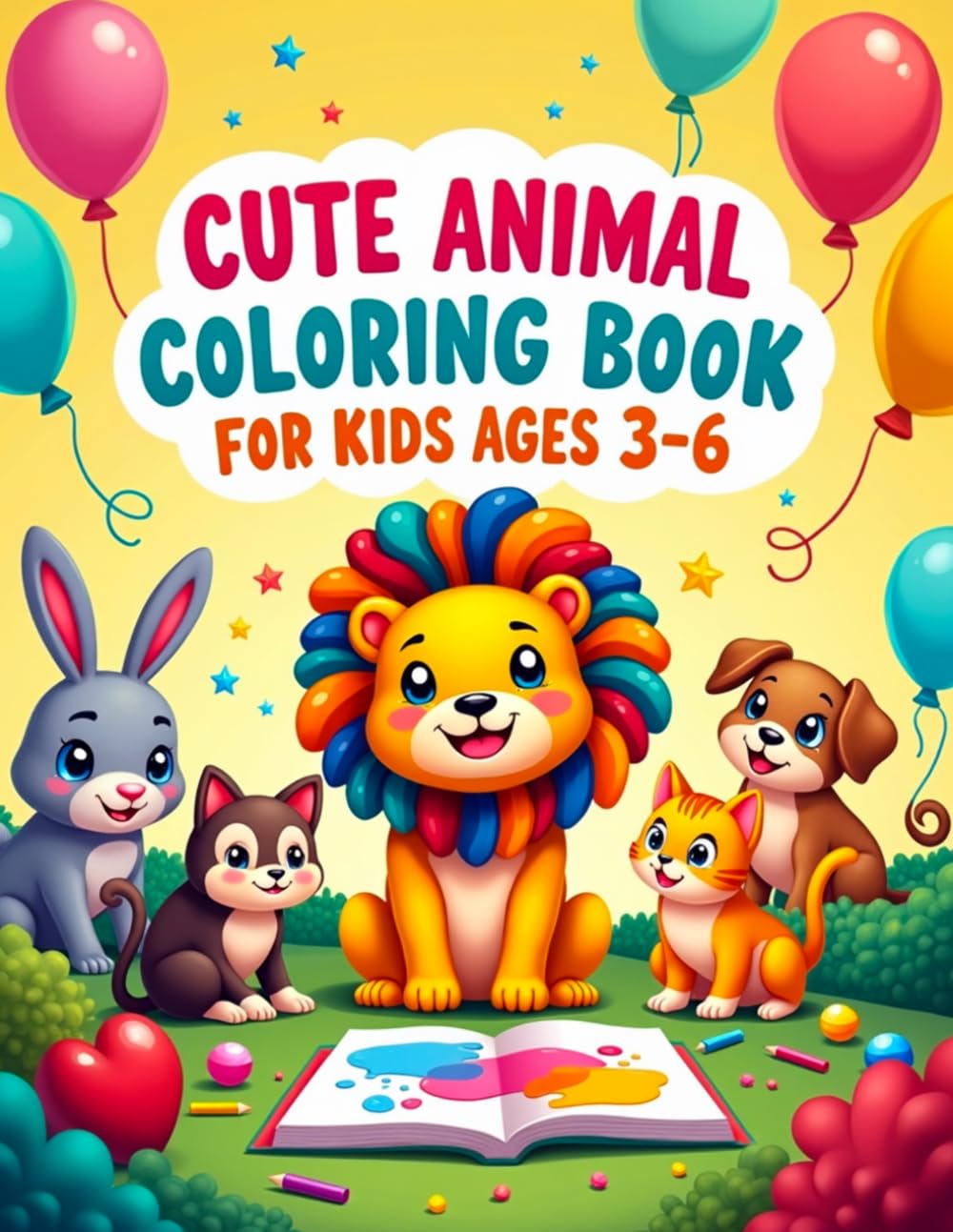 Cute Animal Coloring Book for Kids Ages 3–6: 111 Easy and Fun Coloring Pages with Big Bold Simple Designs for Toddlers Preschoolers and Young Kids