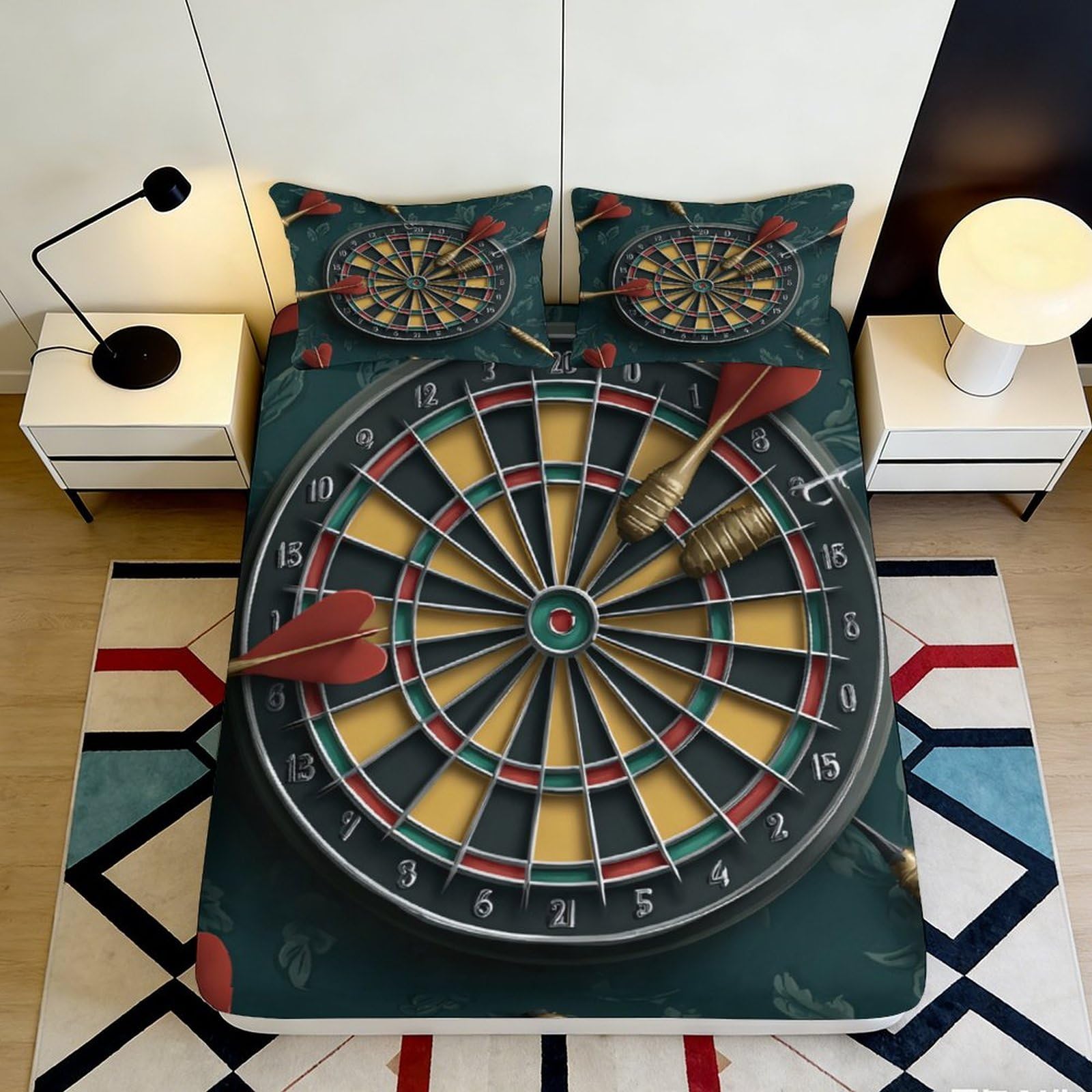 3D Printed Dartboard Fitted Sheet Microfiber Soft Game Room Decor Darts Bed Cover for Bedroom Dorm Mattress Protection 90x200x25cm