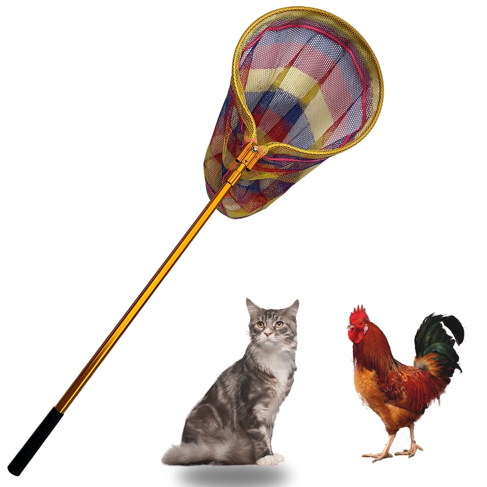 Animal Catch pole Control Tool,Multi-functional Catcher Net for Dog,Cat,Rabbit,Chicken,Duck,Goose,Fish,Bird,Raccoon and Others Poultry(67~98" Telescoping Handle with 20" Net Opening)