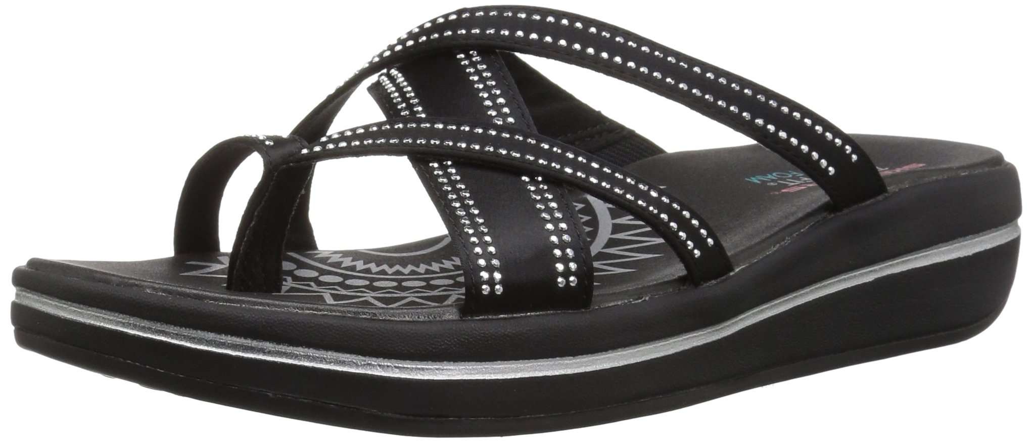 Skechers Women's Upgrades-Dazzle Time-Rhinestud Multi-Strap Flip Flop
