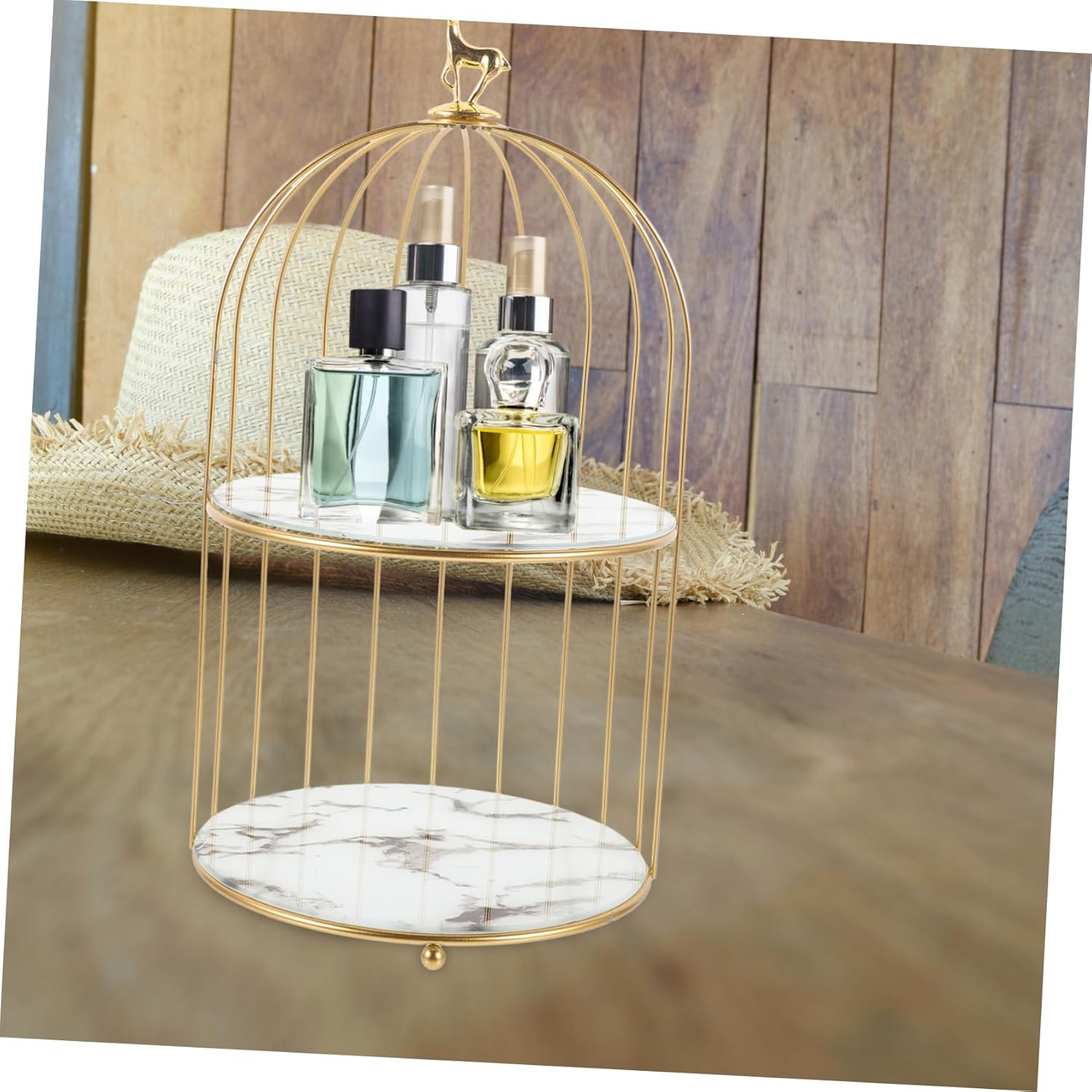 Cabilock Bird Cage Cosmetics Storage Rack Makeup Organizer Stand Multi-Functional Dresser Display for Perfume Skincare and Dessert Serving
