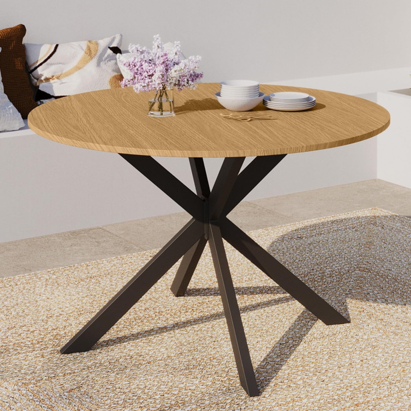 IDMarket - Table de Jardin Ronde Messina 120 cm 6 Personnes