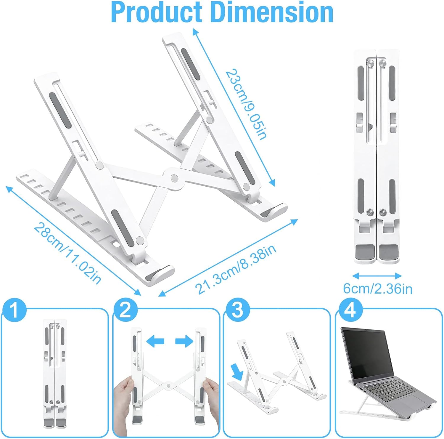 Marte Vanci Laptop Stand for Desk, Portable Computer Riser with 10 Adjustable Levels, Foldable Notebook Holder Ergonomic Ventilated Cooling ABS Computer Stand for Laptops Tablets White