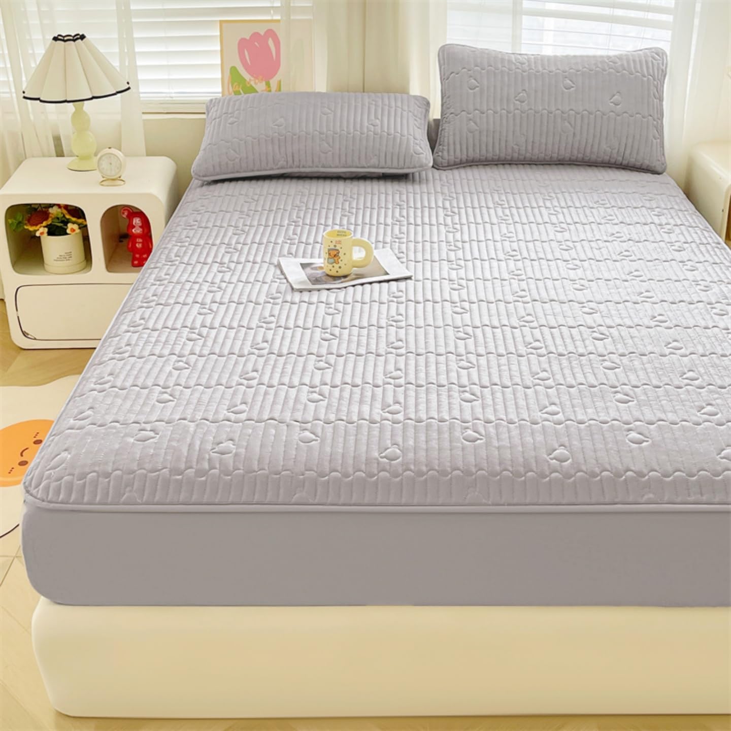 Waterproof Mattress Protector - Quilted Waterproof Breathable Soft Mattress Pad Cover, Machine Washable, 6-11 in Deep Pocket (Gray,Queen 60"x80")