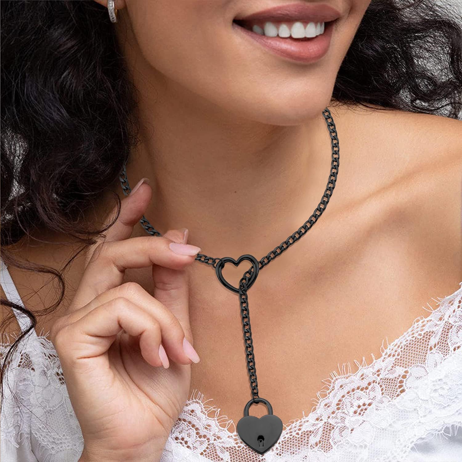 Silp Chain Necklace for Women,Handmade Punk Cuban Slip Chain Necklace Jewelry, Stainless Steel Adjustable Gothic Lariat Y-Necklace - Image 4