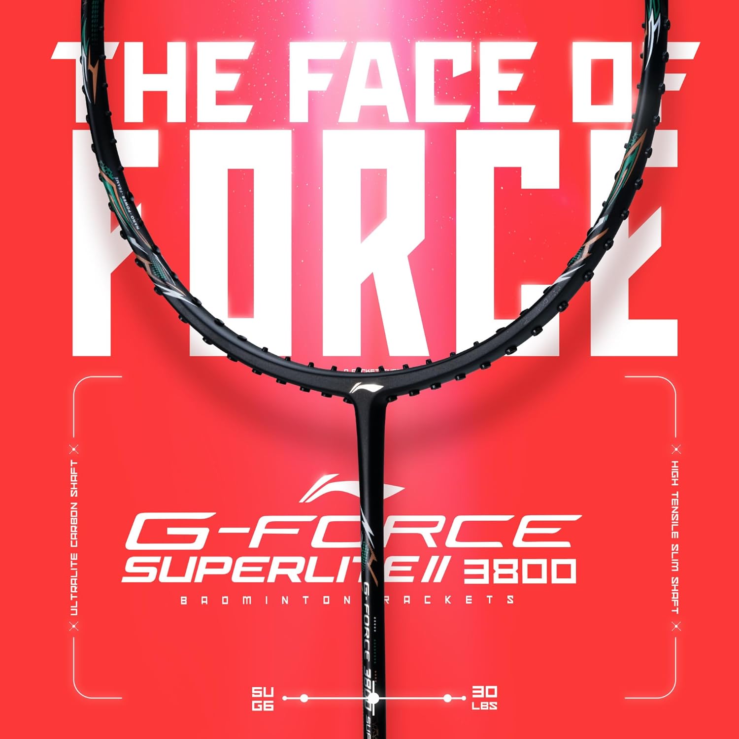 Li-Ning G-Force 3800 II Superlite Strung Badminton Racket with Full Cover | 5U | Maximum Tension ≤ 30 Lbs