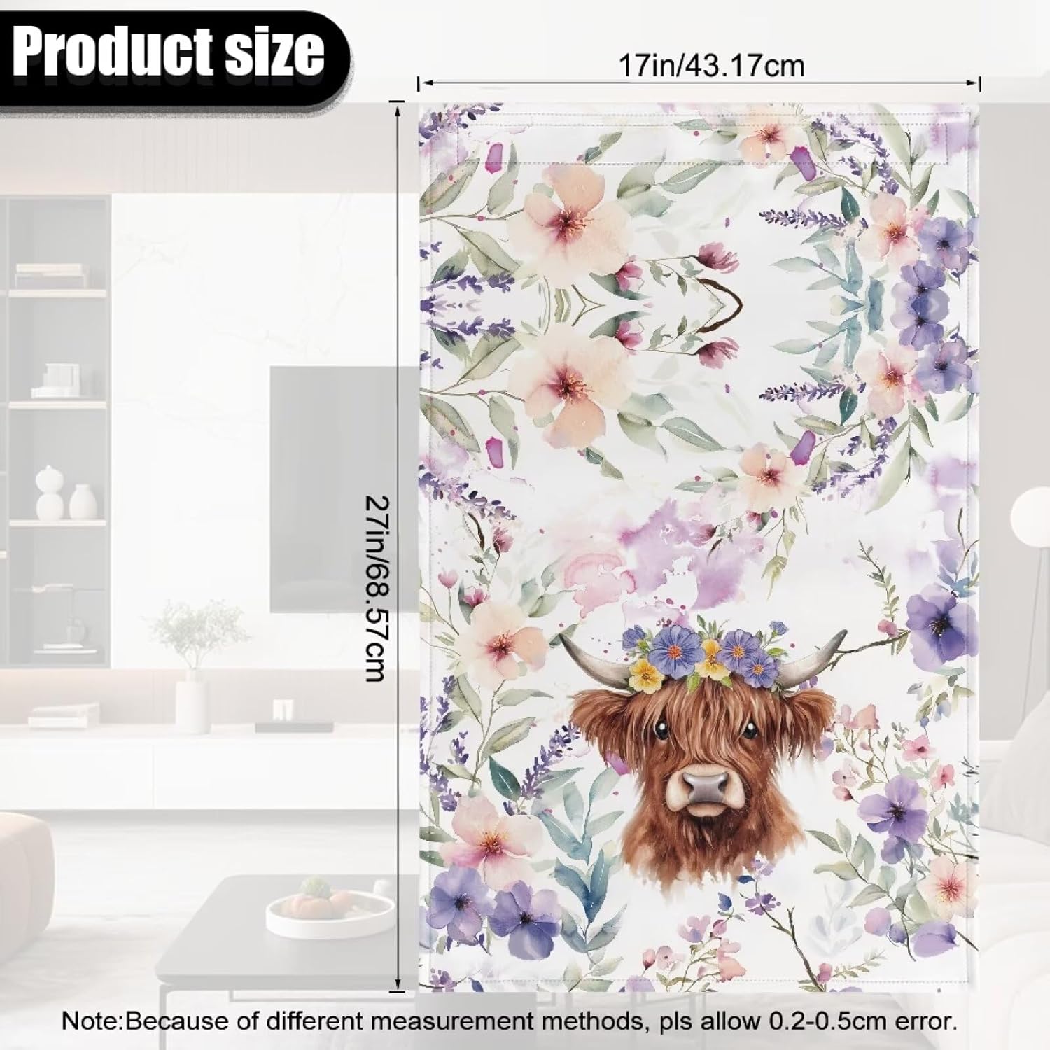 Wanyint Recliner Headrest Protector PU Leather Scratch Resistant Chair Headrest Cover Washable Furniture Protector with Hook and Loop Fasteners, 17x27 Inch, Highland Cow Floral Violet, Set of 3