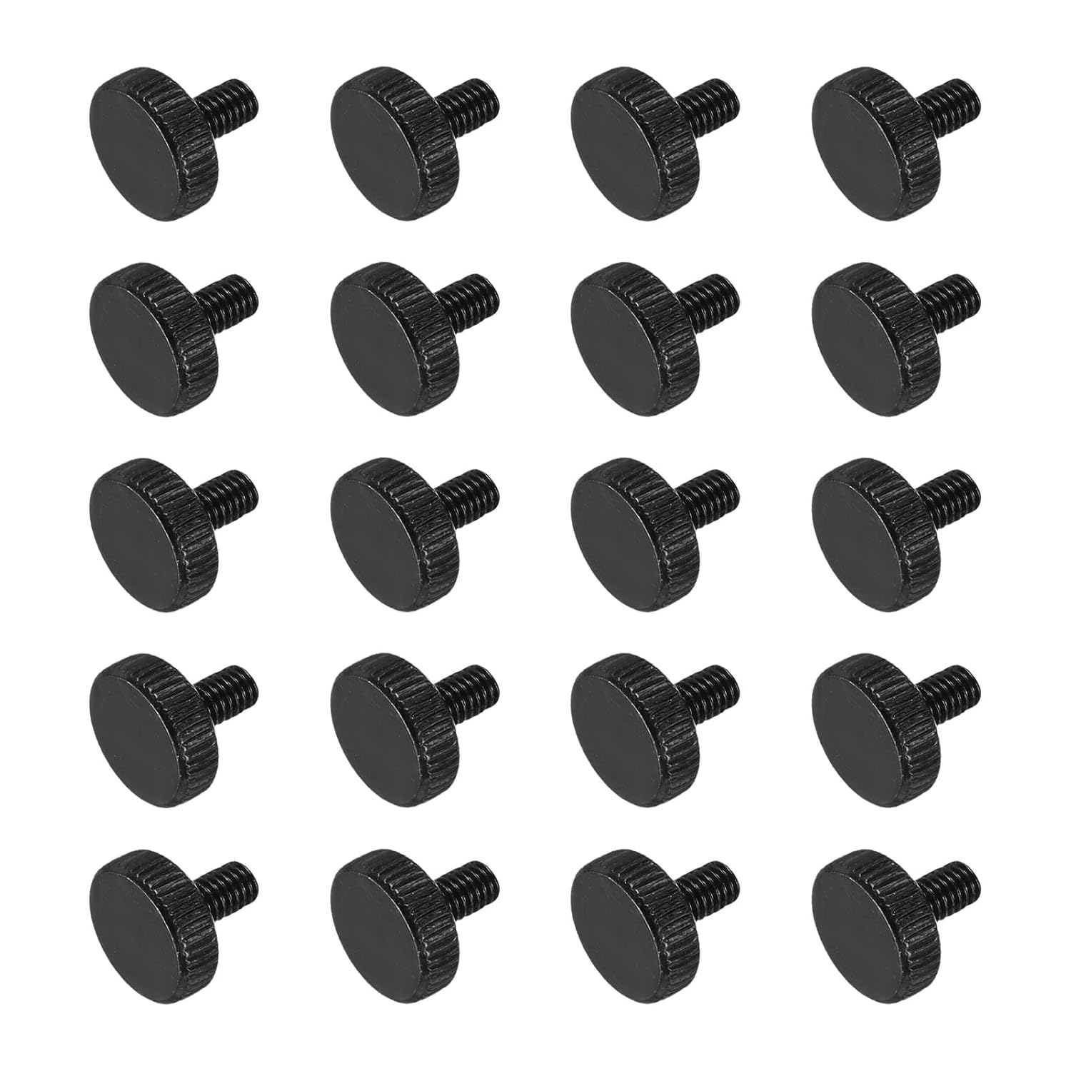 Generic 20pcs M4 x 5mm Knurled Thumb Screws, Black Steel Flat Head Thumb Screws Metric Knurled Bolts Grip Knobs Hand Tighten Thread Fasteners
