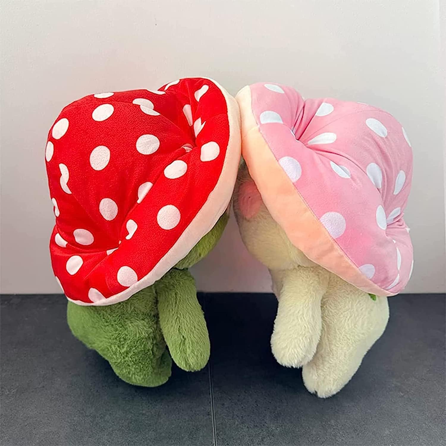 Frog Plush Cute Frog Mushroom Hat Stuffed Animals Kawaii Plush Toys Throw Pillow Home Room Decor Aesthetic Gift(Light Green Frog Pink Hat)