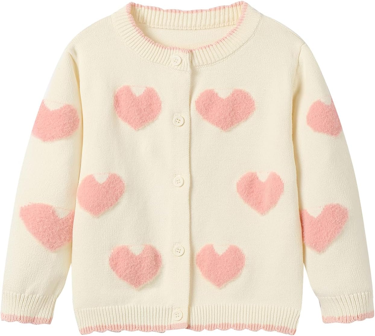 Baby Girls Heart Cardigan Crewneck Long Sleeve Cotton Knit Sweater Cargidans 6M-5Y