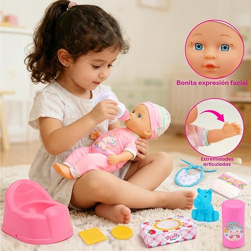 Miniatura 6 de Juego de cochecito de muñeca de bebé para niñas pequeñas de 3-5, 4, 6, 5-7, juego de muñecas con muñeca de 11 pulgadas, bañera y 20 accesorios