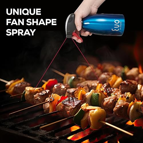 Miniatura 6 de Evo Oil Sprayer Acero inoxidable 188, sin aerosol para oliva, aceites de cocina y vinagres, azul, capacidad de 16 onzas