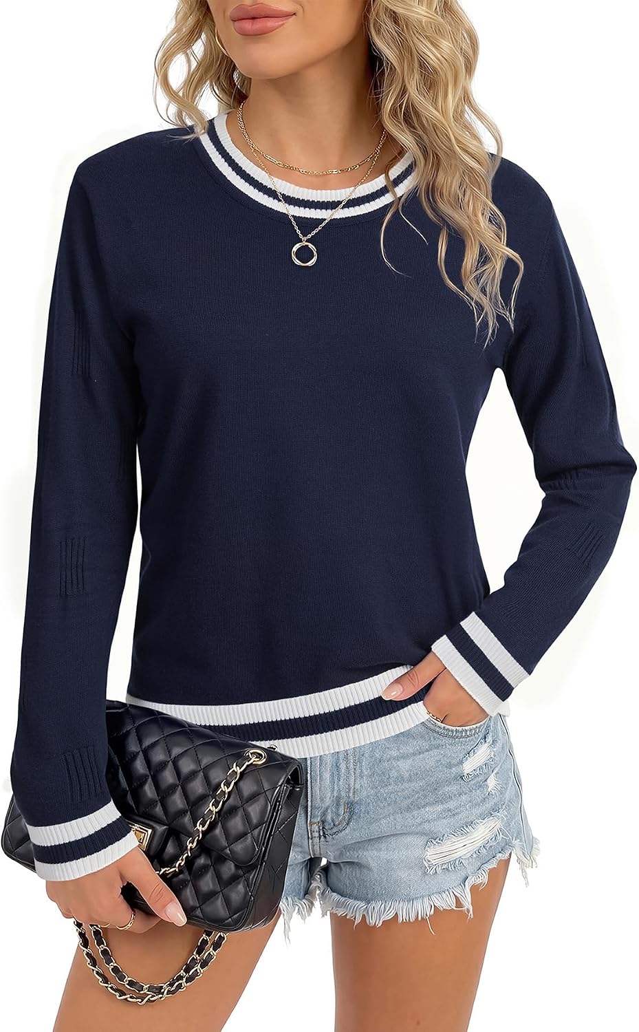 LYANER Women's Crew Neck Long Sleeve Lightweight Knit Pullover Elegant Sweater Shirt