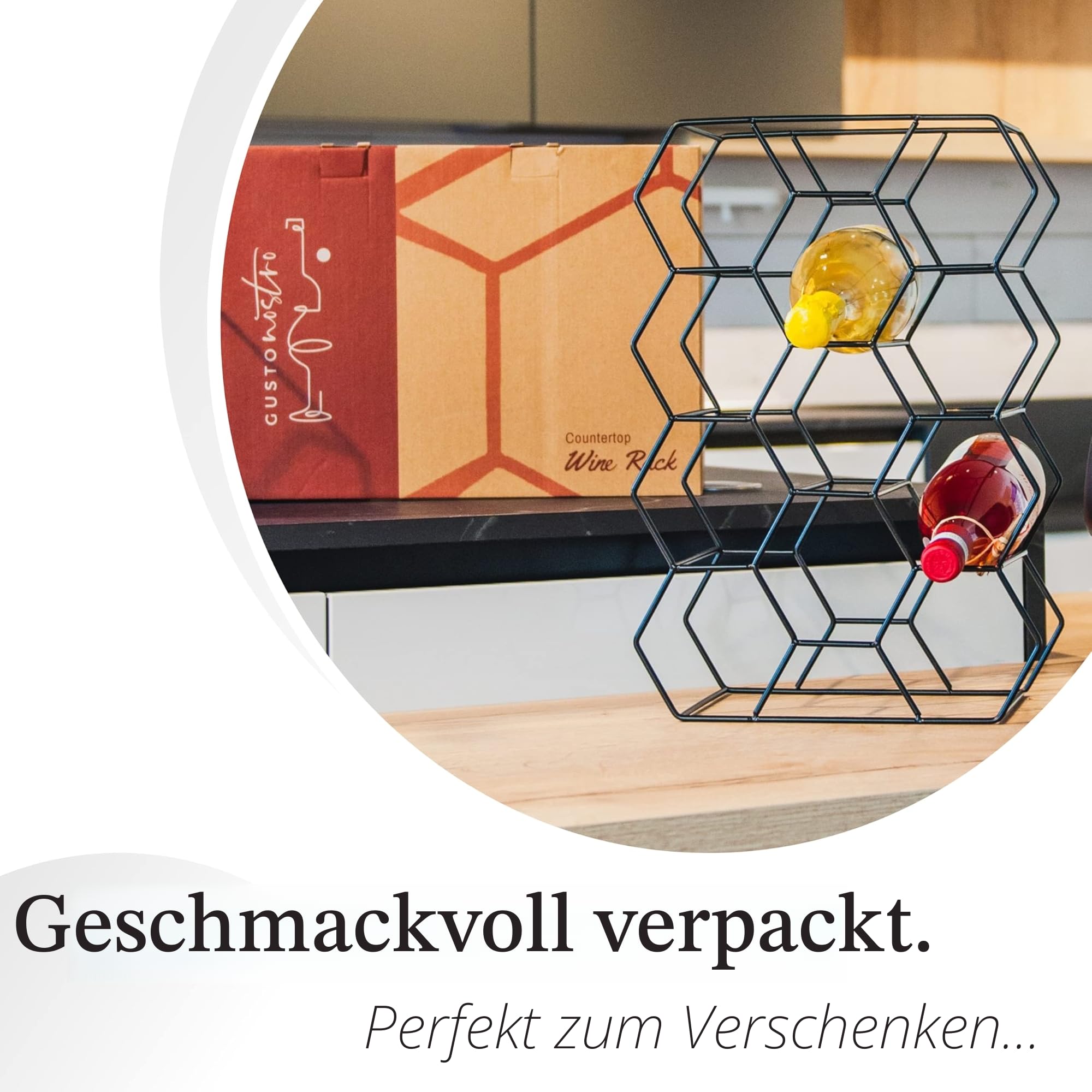Gusto Nostro Weinregal für den Tisch - Modernes Schwarzes Metall-Weinregal für 14 Flaschen - 3-Stufiges Flaschenregal für Tisch, Schrank & Speisekammer - Keine Montage Erforderlich