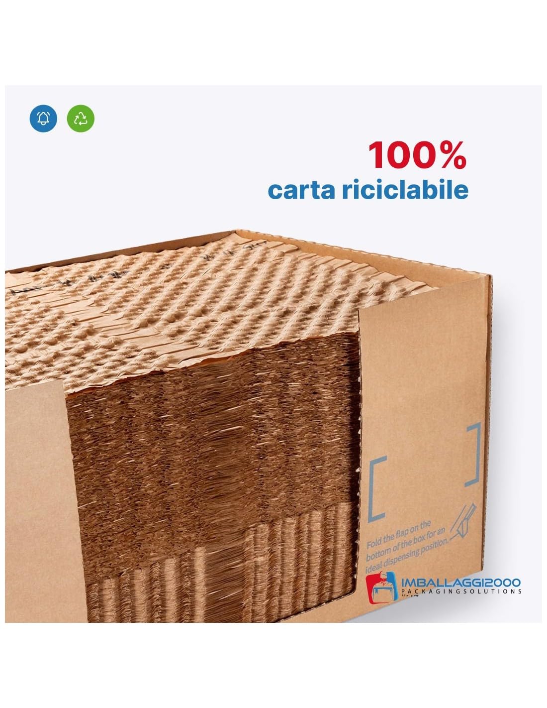 IMBALLAGGI 2000 - Pluriball Imballaggio in Carta 100% Riciclata, 300 Fogli 58x38CM 70 gr/mq per Spedizione, Trasloco e Trasporto, Foglio Carta con Bolle Imballaggio per Spedizioni e Protezione Oggetti