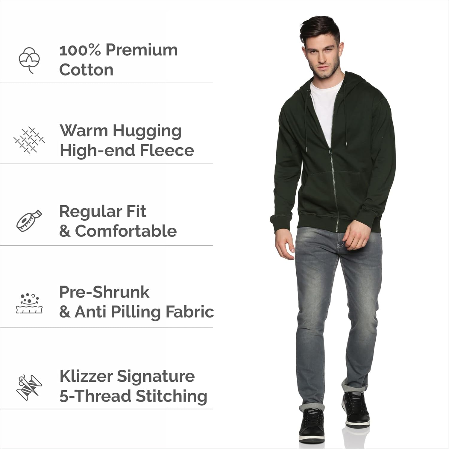 Zip Up Hoodie Men 100% Cotton Fleece Heavyweight Hooded Sweatshirt, Comfortable Full Zipper Jacket for Adults. - Image 4