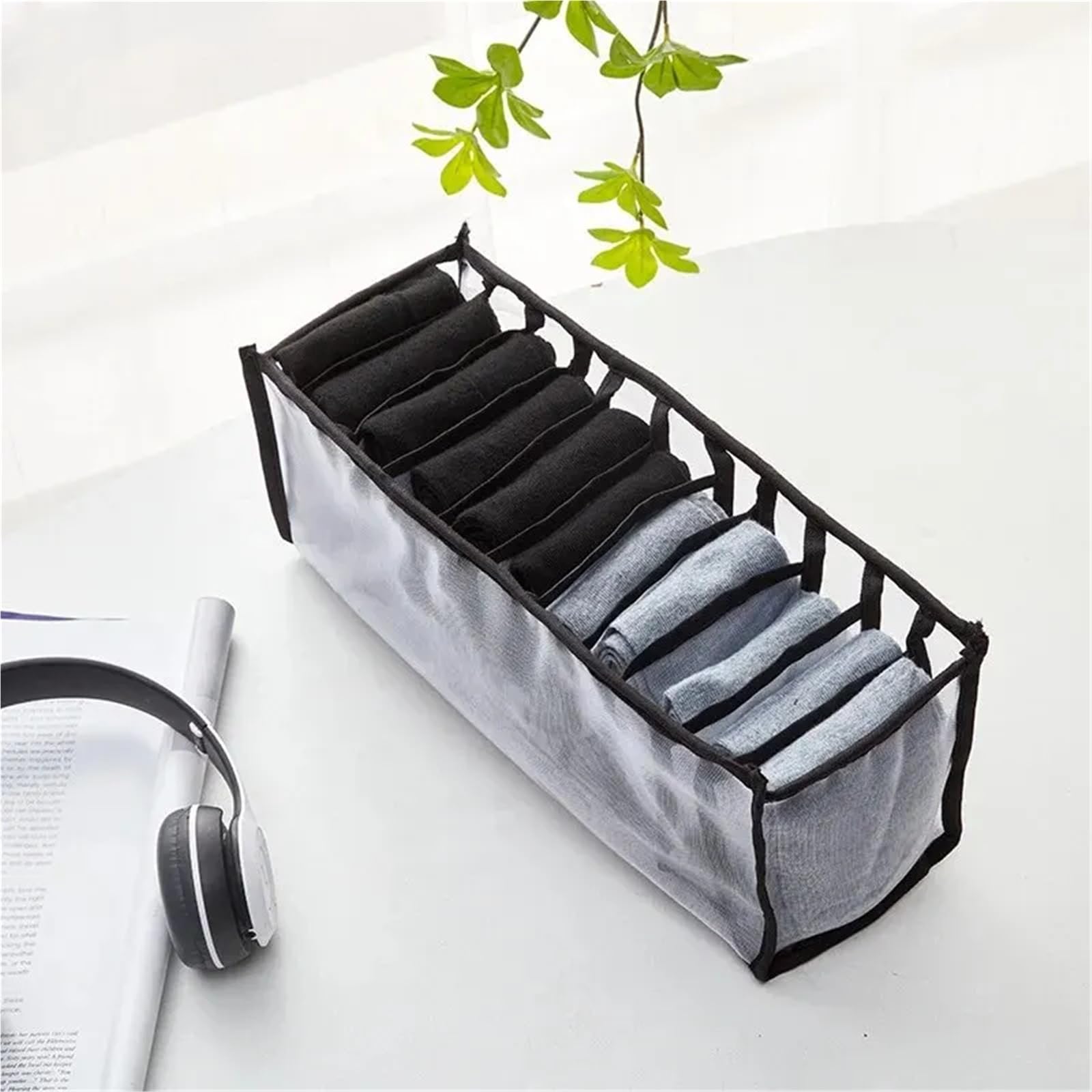 Organizzatore per cassetti della Biancheria Intima, Scatola Porta Calze, Reggiseno, 11 Scomparti, Pieghevole, in Poliestere, con Rete Divisa e smistamento.
