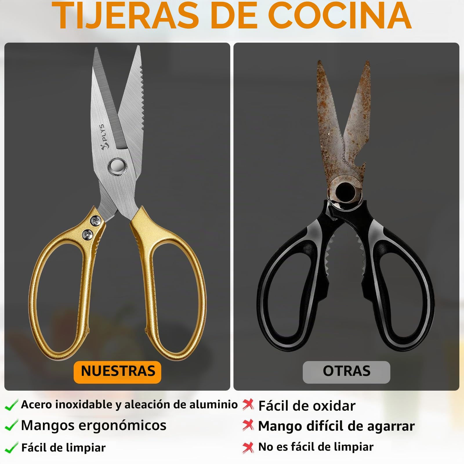 Tijeras Cocina, Resistentes, Muy Afiladas, Tijeras de Cocina Acero Inoxidable Multifunción, Hogar Tijeras para Aves, Carne, Pescado, Huesos, Pollo, Barbacoa, Verduras