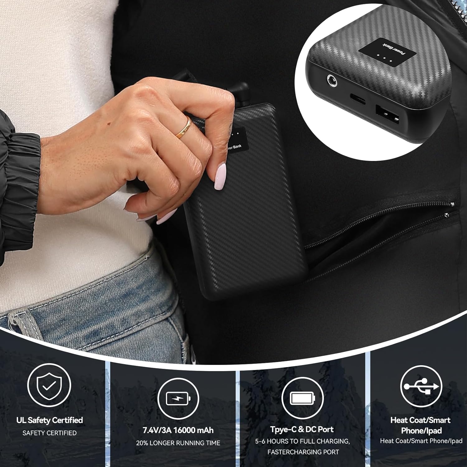 Heated Vest Women with 7.4V 16000mAh Battery Pack, Heated Jackets for Women 12 Heating Zones, 3 Heating Levels - Image 5