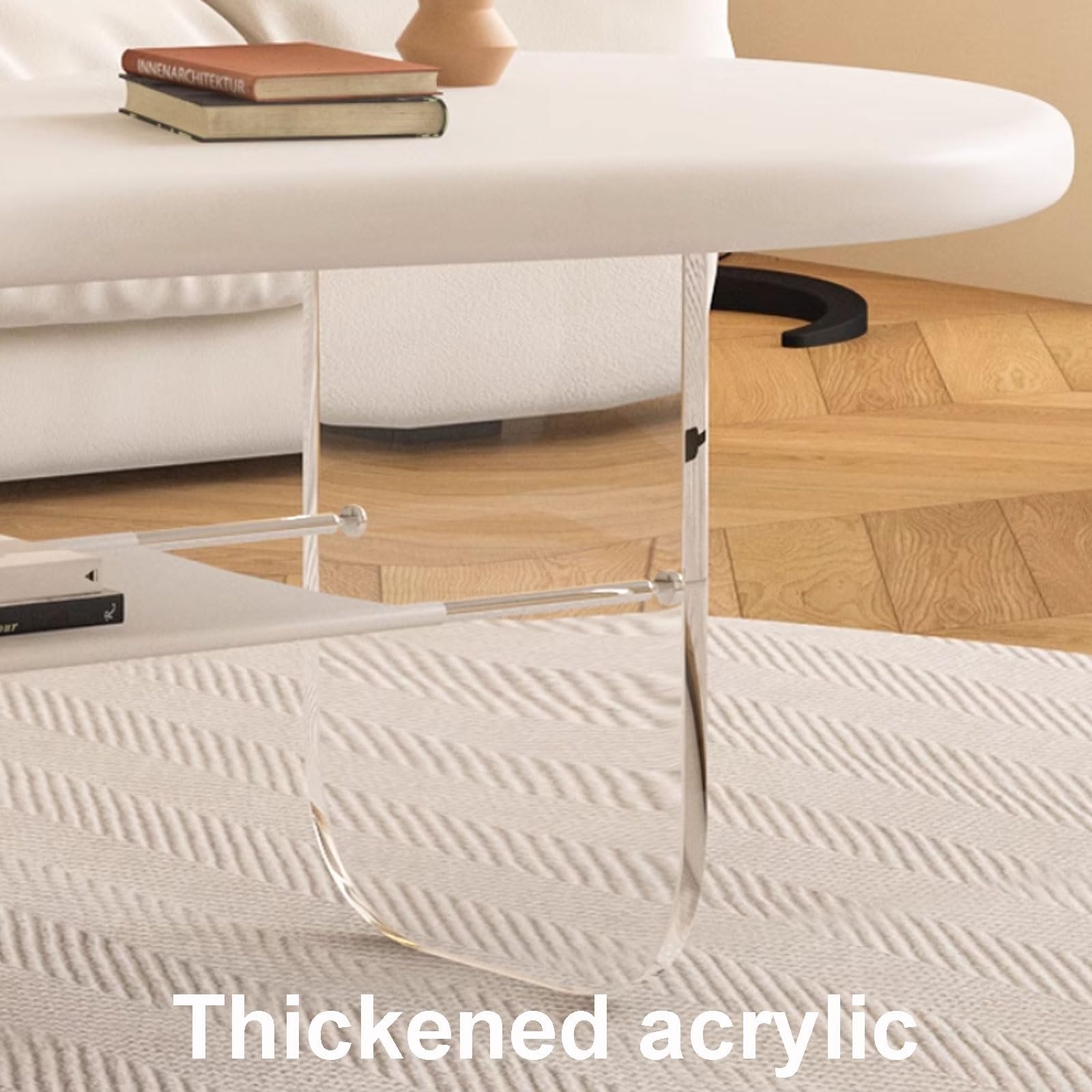 Stoliki Końcowe Salon Nowoczesny, Stolik Kawowy ze Schowkiem, Stolik Boczny do Kanapy, Stoliki Końcowe Sypialnia Wykonane z Akrylu + Drewno Konstrukcyjne(100x50x42cm)