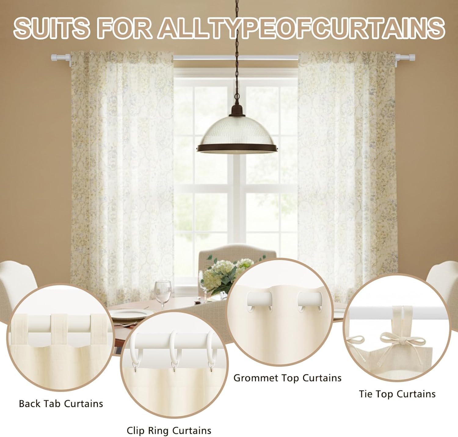 White Curtain Rods 2 Pack Set Adjustable 16-48 Inch Heavy Duty Telescoping 1 Inch Diameter Metal Window Rod with Extendable Mounting Brackets Matte White Finish Home Decor Easy Install