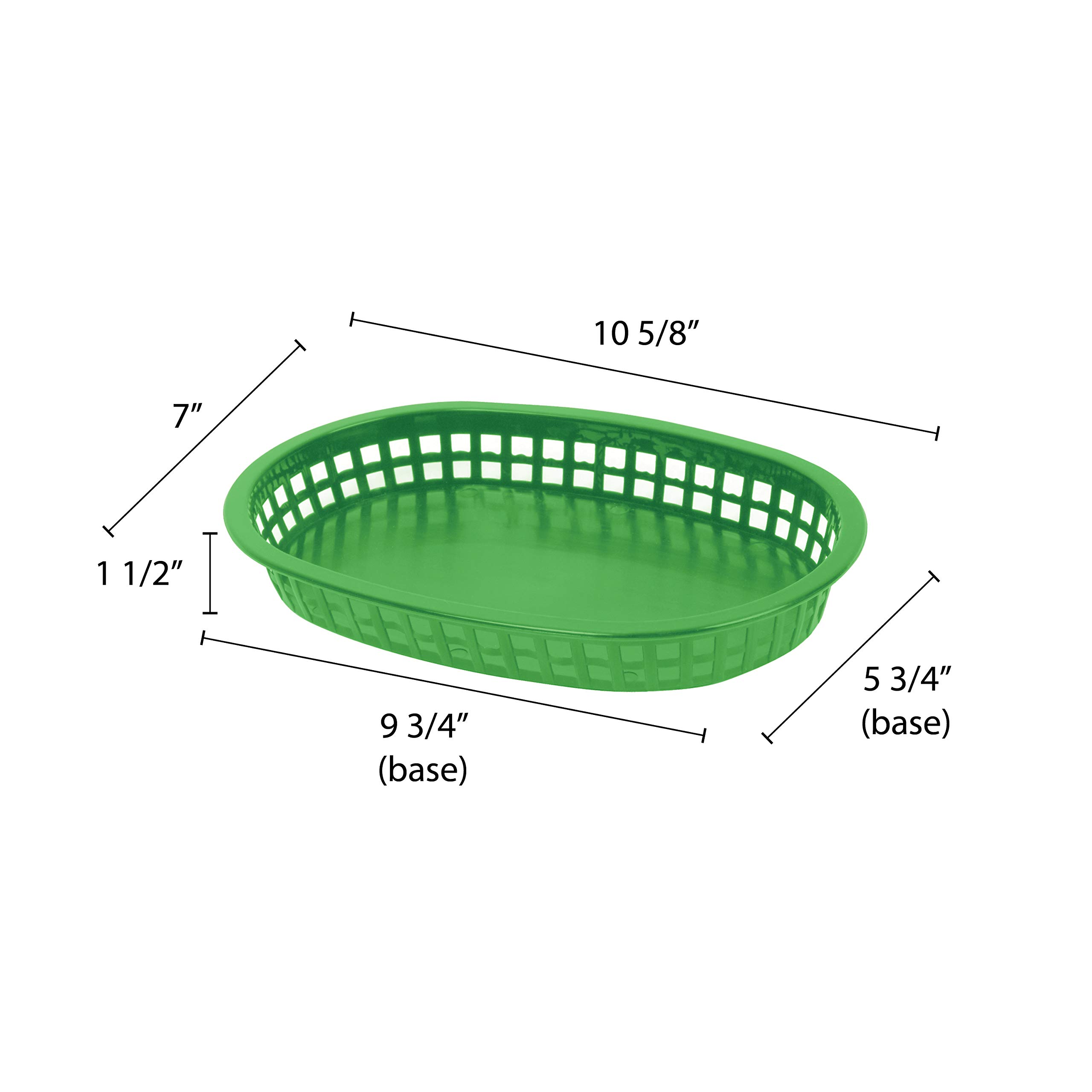 Thunder Group PLBK1034G, 10-3/4-Inch Oval Polypropylene Fast Food French Fries Basket, Green Plastic Bread Basket, 12-Piece Pack