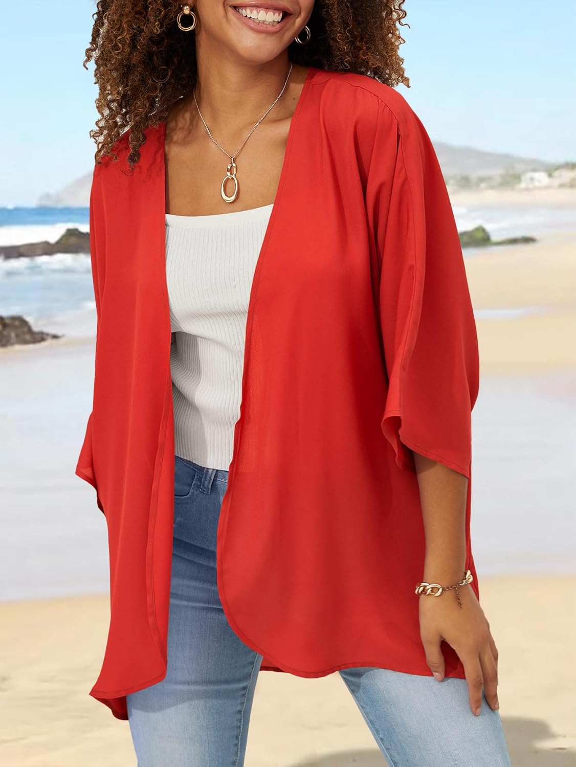 BB&KK Women's Chiffon Kimono Loose Casual Open Front Cover Ups - Image 3