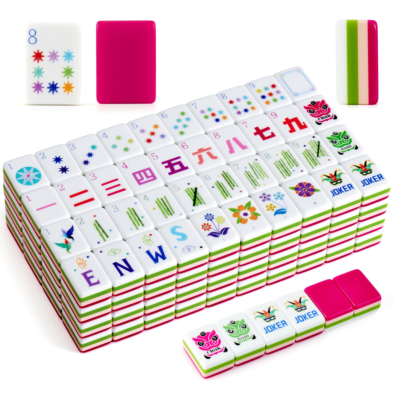 American Mahjong Tile Set(4 Layer), 1.2''Mahjong Tile Set with Carrying Bag, 160 Pink Travel Mahjong Set, 4 All-in-One Rack/Pushers & Accessories, Unique Gifts for Fathers Day Mahjong Enthusiasts
