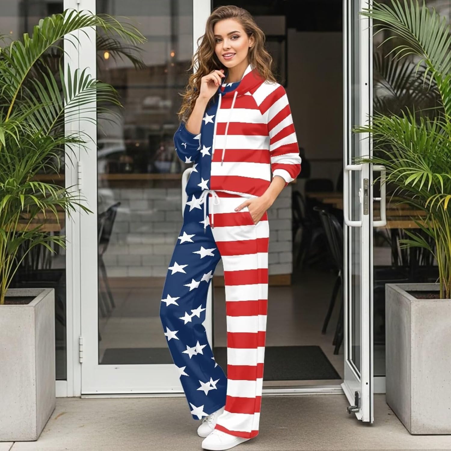 Womens 2 Piece Outfits Sweatsuit Sets Casual Airport Travel Outfits Mock Neck Sweatshirt Wide Leg Pants Tracksuit - Image 3