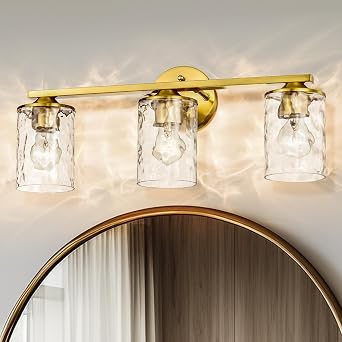Edvivi 3-Light Bathroom Vanity Light Fixtures, Modern 21 in. Gold with Hammered Clear Glass Shade Bathroom Lights Fixture, Indoor Wall Sconces Lighting for Mirror, Bedroom, Living Room, Hallway