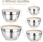 Umite Chef Mélanger des bols avec un couvercle hermétique, 8 Pack en acier inoxydable Kaki Nesting Bowls avec des pièces jointes Grater, des bols de cuisine avec base antidérapante, Taille 5, 4, 3.5, 2, 1.5L pour le mélange et