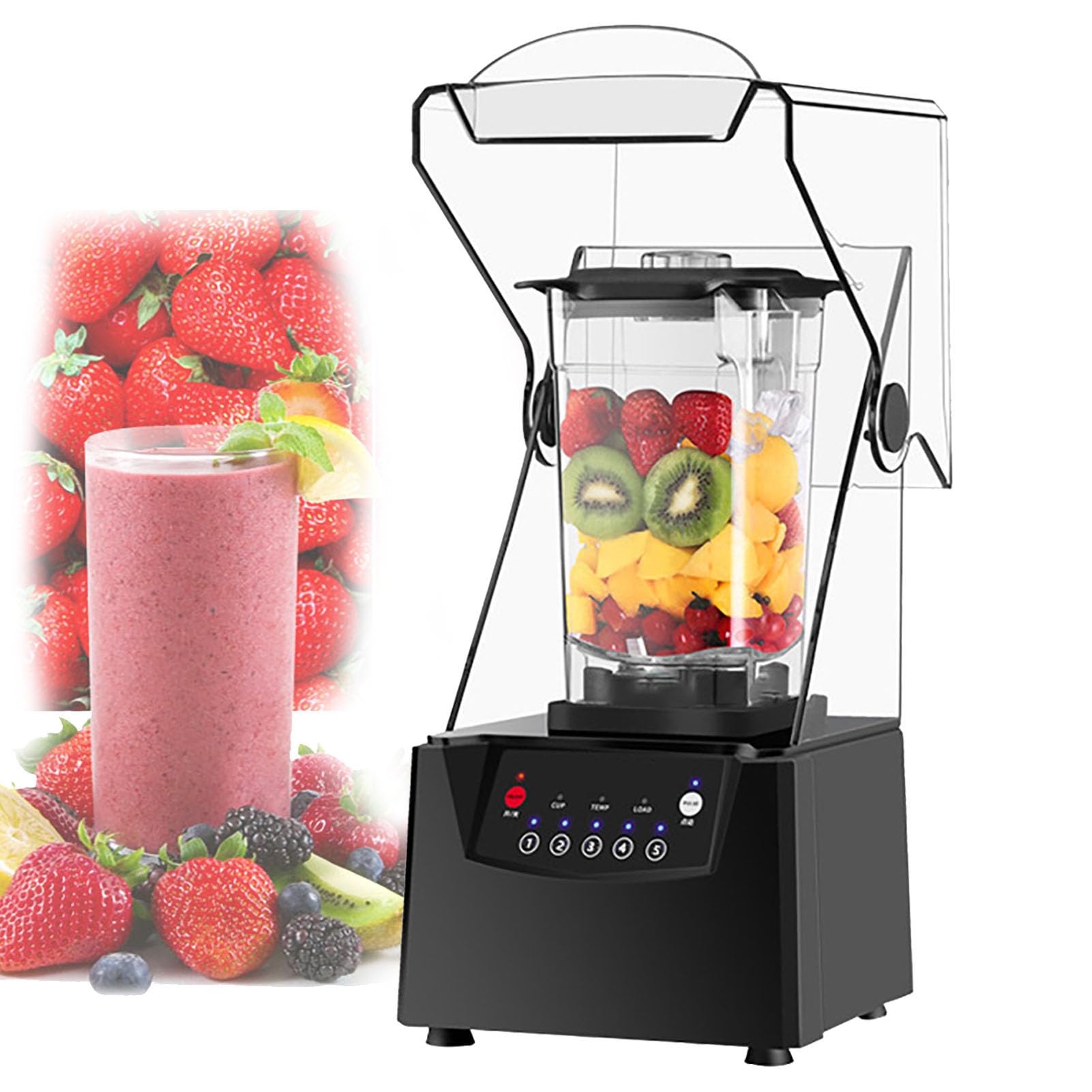 Blender Smoothie Maker, Komercyjny Blender O Mocy 2200 W Z Obudową Dźwiękową, Przycisk Czyszczenia, 5 Ustawień Wstępnych, Pojemność 2 L, Blender Do Smoothie, Do Smoothie, Owoców