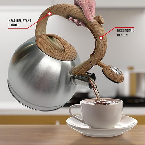 Miniatura 3 de Emeril Lagasse Hervidor de té silbante de 3.2 cuartos de galón  3 litros, olla silbante de acero inoxidable para estufa de inducción, agua de hervir