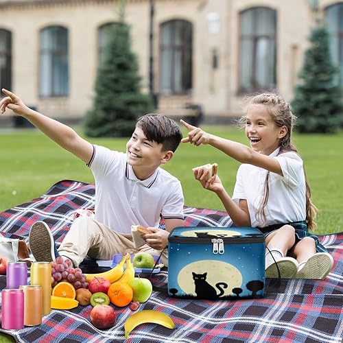 Miniatura 3 de QsirBC Bolsa de almuerzo aislada con diseño de gato negro y luna para mujer, reutilizable, bolsa cuadrada para comidas para adultos y hombres,