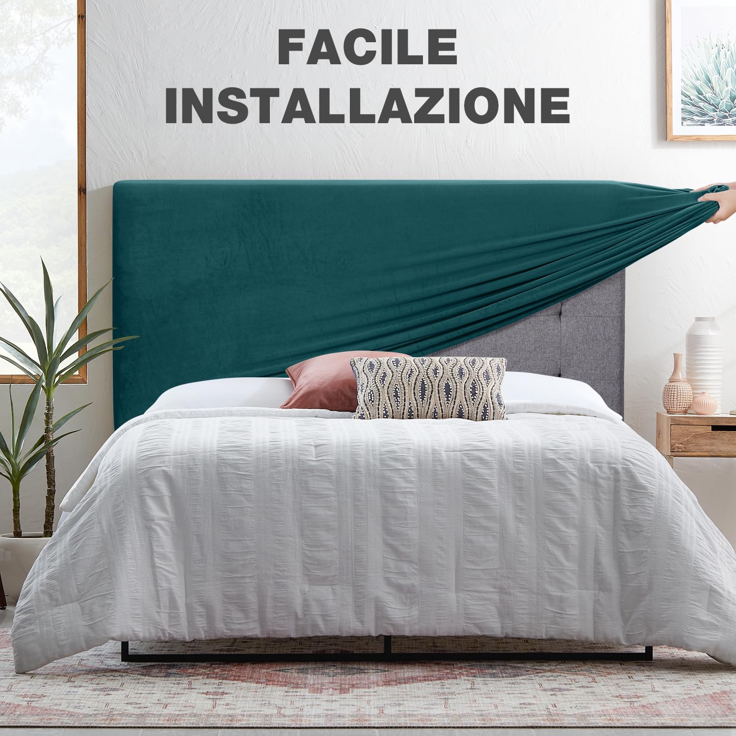 TAOCOCO Copri Testata Letto Matrimoniale, Copri Testiera Letto Imbottita, Copertura Testiera Letto Elastico, Morbido Tessuto Velour Stretch, Lavabile, Design All-In-One(Verde Scuro, 150-170cm