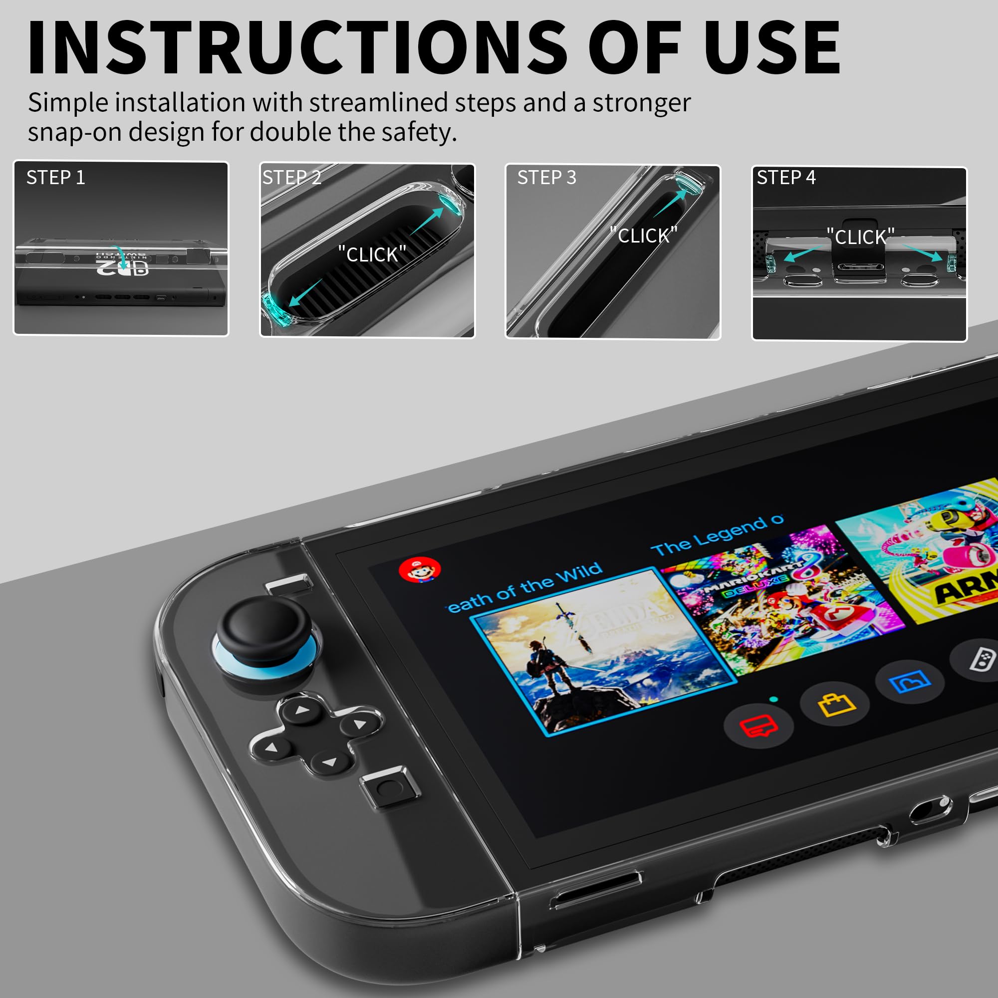 RHOTALL Funda Acoplable Compatible con Nintendo Switch 2 (2025), Funda Protectora RíGida Transparente Y Delgada para Switch 2 con Grip Transparente Desmontable, Protector De Pantalla