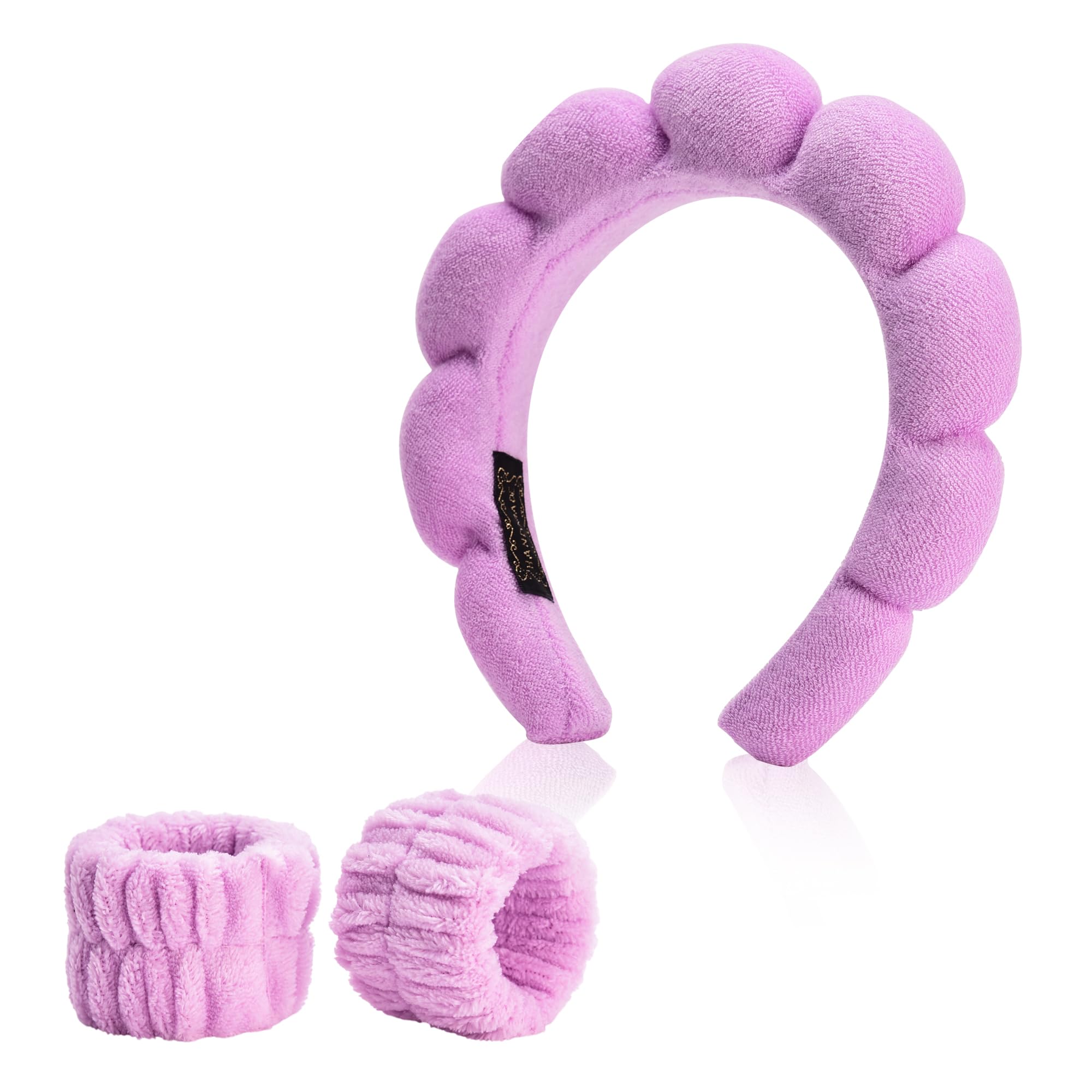 RarePicks Facial Spa Headband With Wrist Towel Band Set For Women & Girls Makeup Hair Band, Facial Spa Wash Bands, Soft Hand Bands & Headband Combo For Face Washing, Skincare, Beauty (Purple)