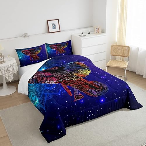 Miniatura 4 de Juego de edredón de elefante tamaño King, juego de edredón floral bohemio con mandala, ropa de cama exótica hippie bohemia para niños, niñas,