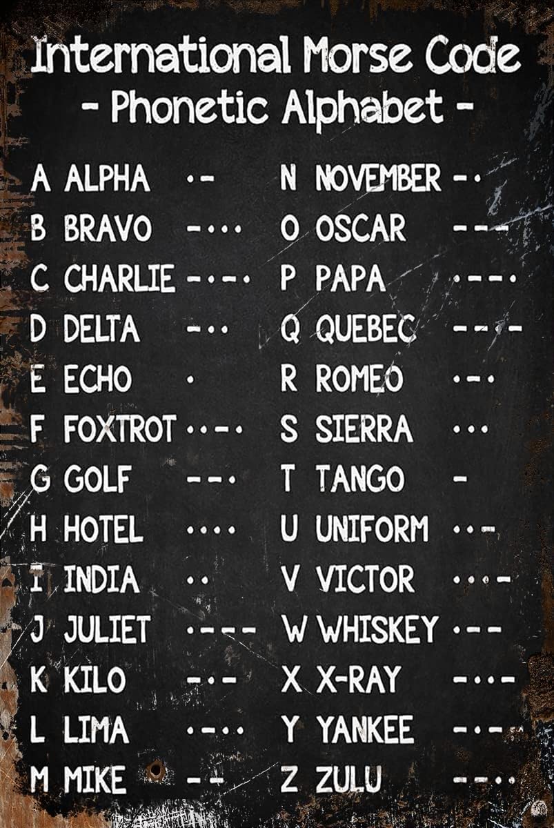International Morse Code Phonetic Alphabet Aluminum Signs Funny Tin Sign Metal Art Poster Gift Home Cafe Bar Wall Decor 8x12 Inch