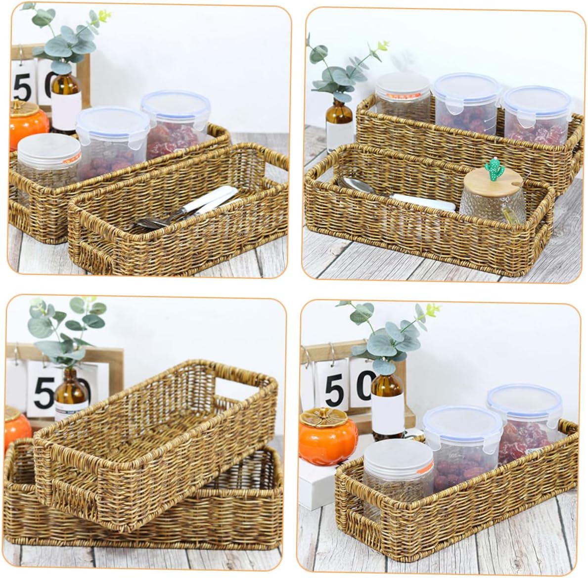 2pcs Woven Cutlery Basket Utensil Container for Kitchen Organization Deep Spice Jar Storage Chopstick Rack for Convenient Storage