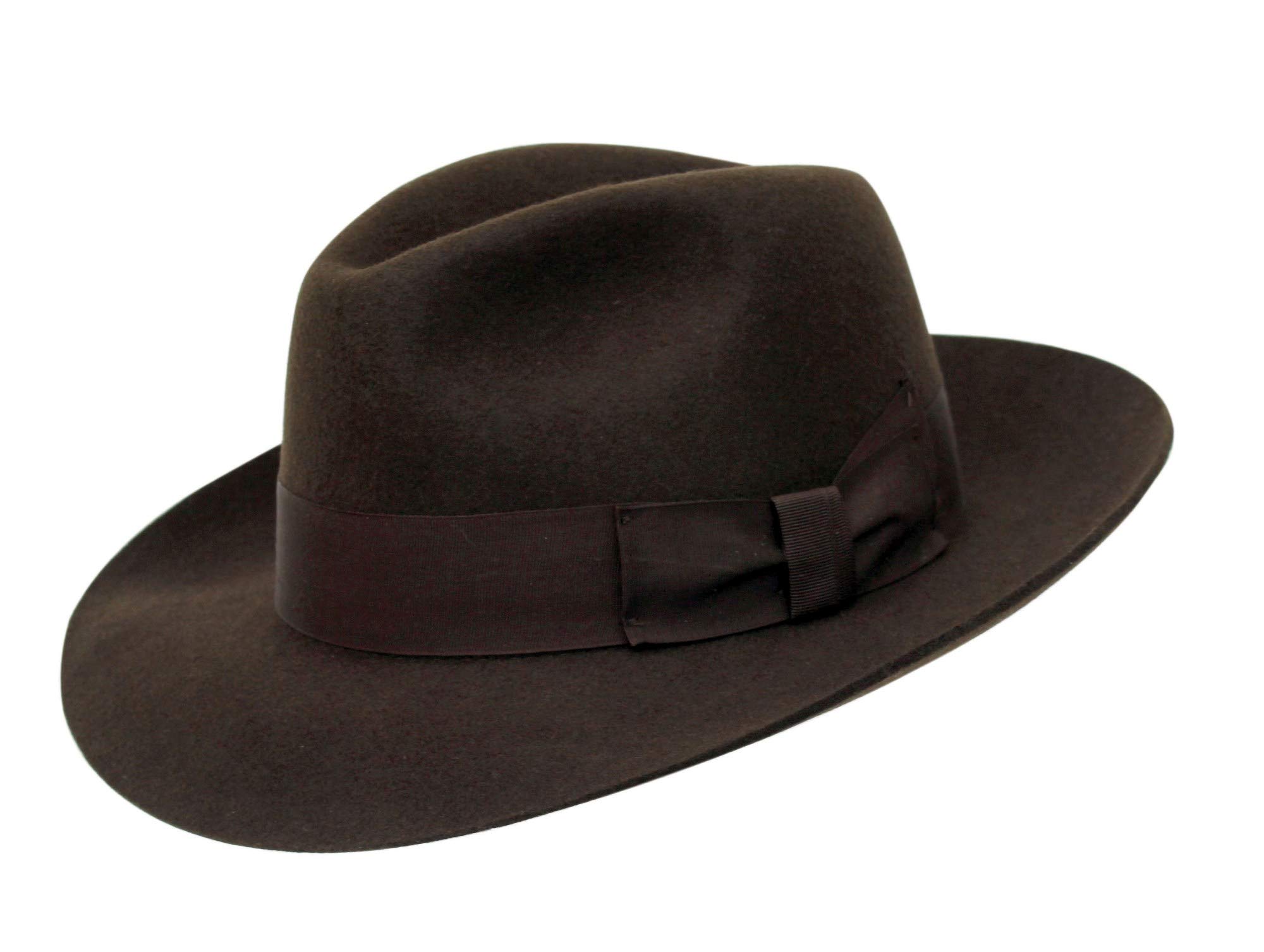 Hand Made Gents Fedora Felt Trilby Hat With Wider Brim 100% Wool NEW BROWN(Size: 56)