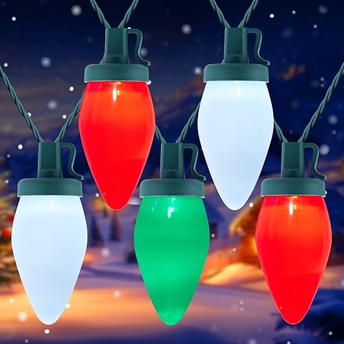 Miniatura 8 de Luces de Navidad C9 impermeables para exteriores, 81 pies, 100 luces LED C9 con temporizador y 8 modos de luz, luces de árbol de Navidad conectables